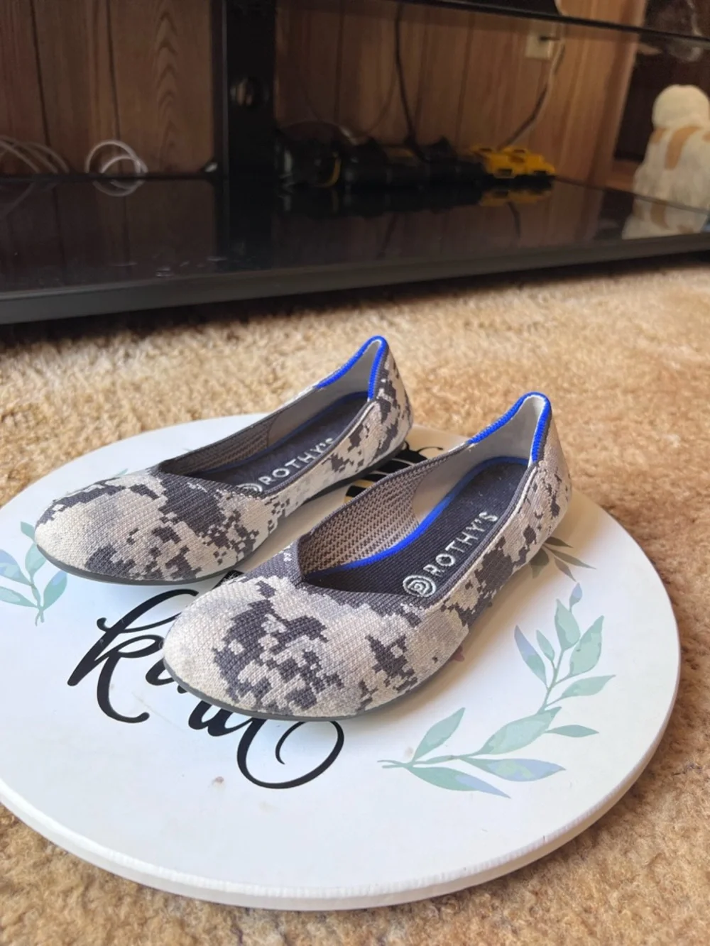 Rothy's Snake Print Flats with Blue Trim